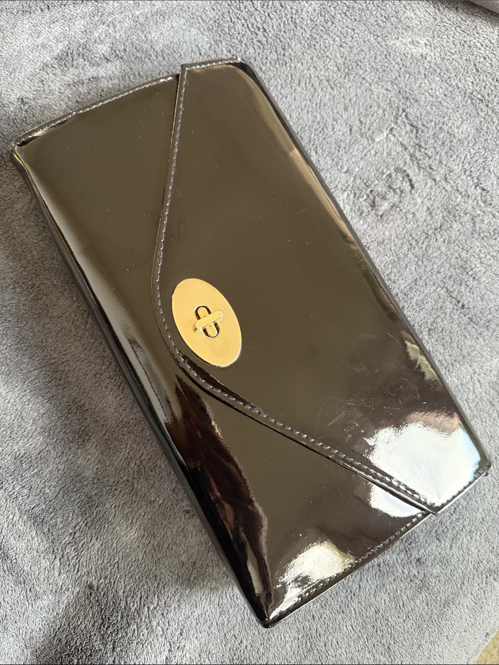 H&M Black Patent Glamorous & Roomy Envelope Clutch with Gold Turn-Lock